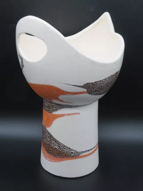 VTG 1980s Haeger USA Pottery MCM Earth wrap Orange and Brown Cream Vase 12" tall