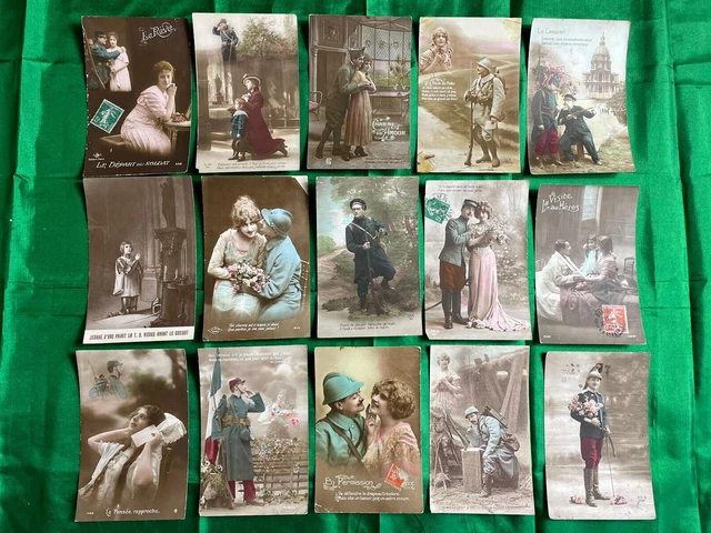 Lot of 15 Patriotic CPAs - Militaria Poilus WW1 War 1914 18 Patriotic