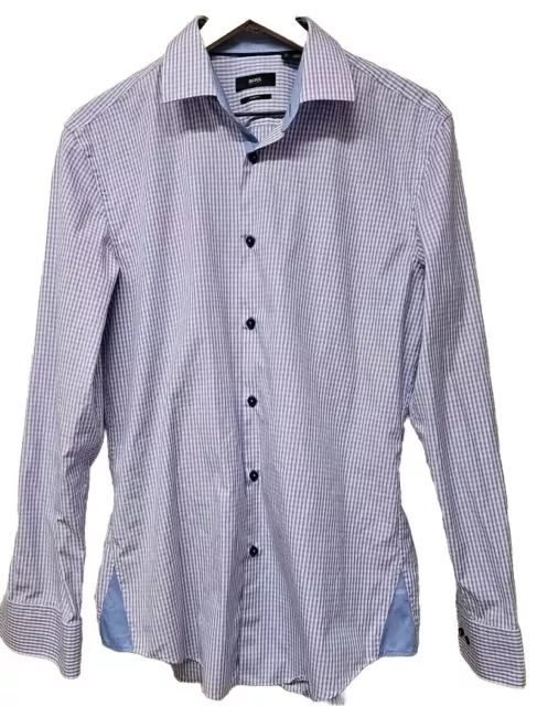 Mens New Hugo Boss Slim Fit 16/41 Blue Pink Checkered White Shirt UNIQUE