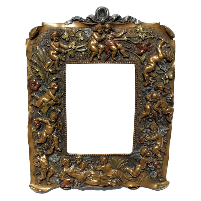 DAVID CHESNEY STUDIO Bronze Art Metal Cherubim Picture Frame Mirror