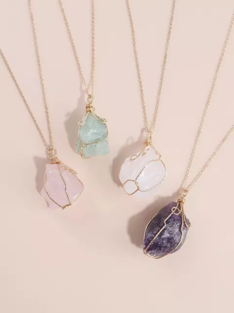 Natural Gemstone Necklace Chakra Stone Pendant Energy Healing Crystal with Chain 2