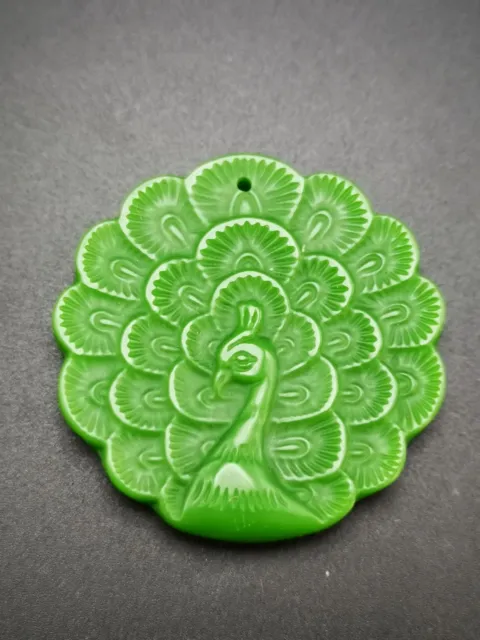 High Quality Superb Nice Spinach Green Jade Carved Peacock Pendant R58