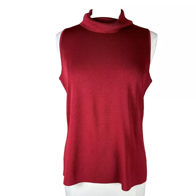 Exclusively MISOOK (Size L) Red Acrylic Knit Turtleneck Sleeveless Blouse Top