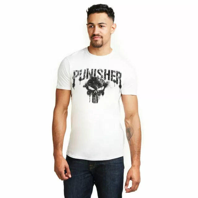 Official Marvel Mens Punisher Skull T-shirt White S - XXL