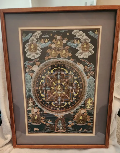 Antique Tibetan Mandala Thangka  Buddhist Painting Wheel Of Life Framed