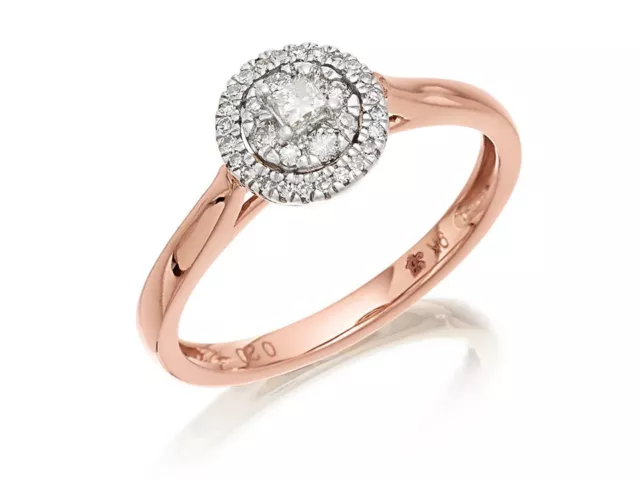 F.Hinds Womens 9ct Rose Gold Round Halo Diamond Cluster Ring - 20pts