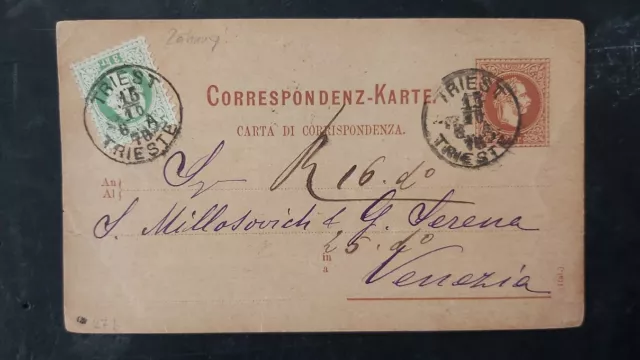 ÖSTERREICH 1878 2kr, Korr-Karte+3kr Marke! TRIEST nach VENEZIA. Attraktiv!