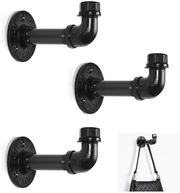 3 Pack Industrial Pipe Coat Hook Racks Heavy Duty Wall Towel Holder Hanger Home