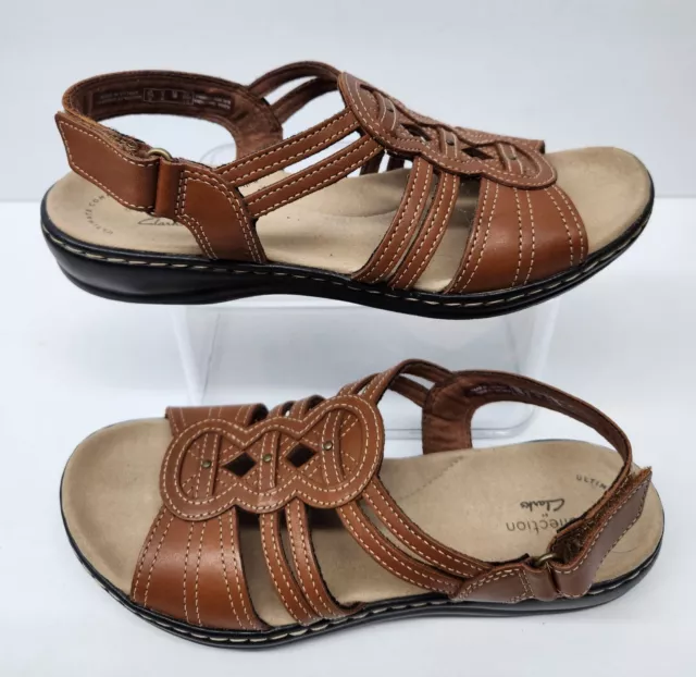 CLARKS Collection Leisa Janna Womens Size 8 M Brown Leather Slingback Sandals