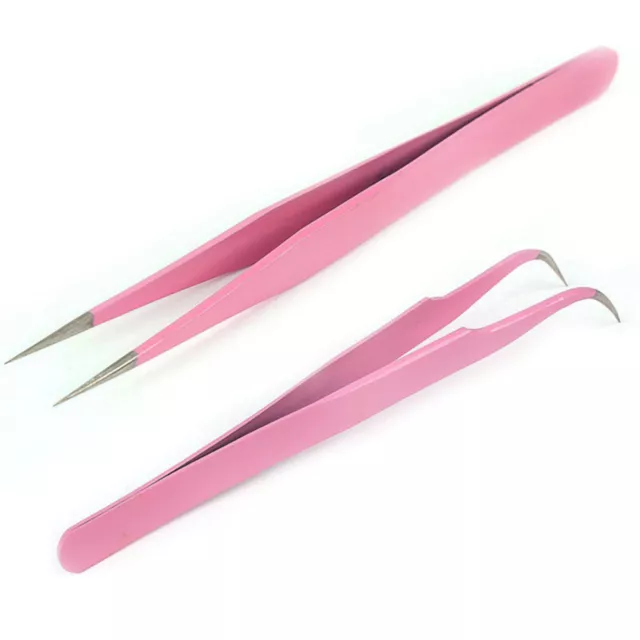Bteel Pink Btraight + pinzas de flexión para extensión de pestañas Nail Art NipY'EL
