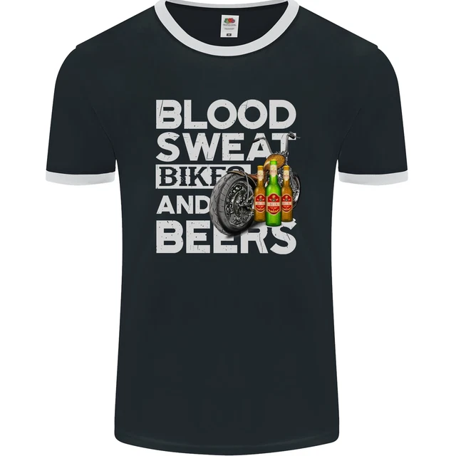Maglietta Blood Sweat Bikes & Beer Divertente Moto da Uomo FotoL