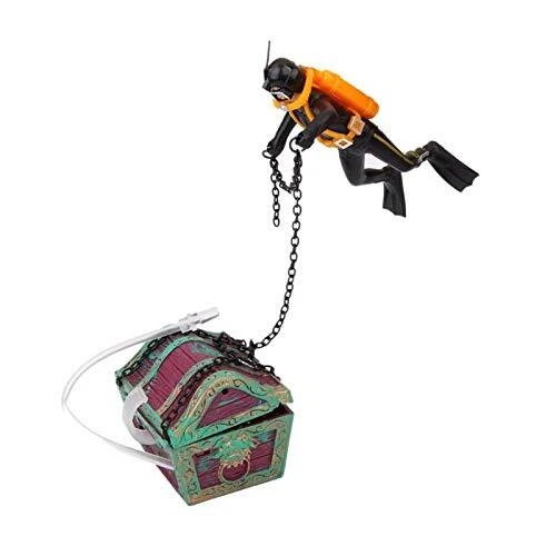 Saim Aquarium Treasure Chest Diver Fish Tank Landscape Ornament Air Bubbler D...