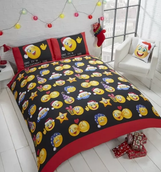 Emoticons 'Christmas Icons' Multi Reversible Rotary King Bed Duvet Quilt Cover S