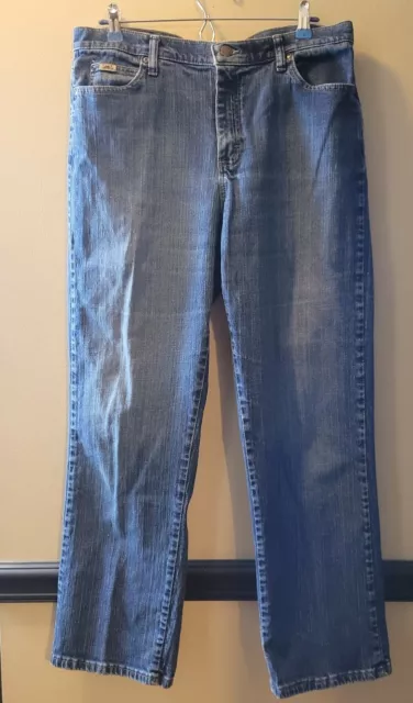 Lee Straight Leg At The Waist Med Wash Hi Rise 5Pckt Denim Jeans WMNS SZ 12 MED