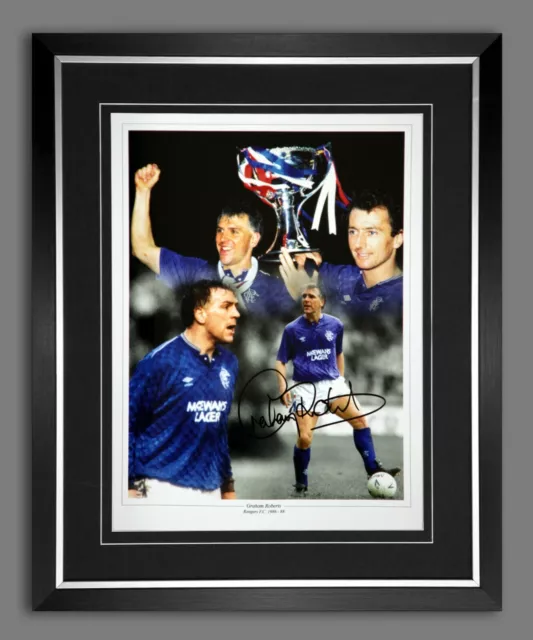 Graham Roberts Rangers Fc Signed And Framed 12x16 Football Montage