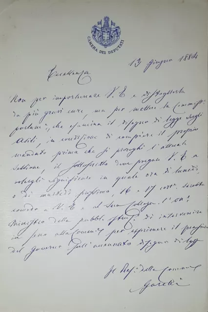 Lettera manoscritta con autografo - Felice Garelli - 1884
