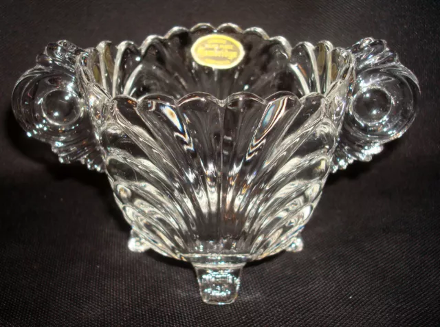 Vintage Cambridge Glass Crystal Clear CAPRICE Handled Footed Sugar Bowl w/Label