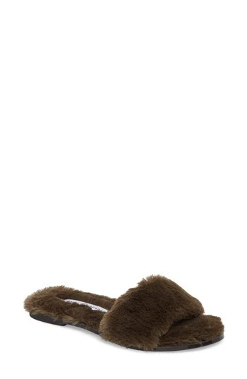 Chinese Laundry Women's Sandals OLIVE - Olive Faux Fur, olive, Size 10.0