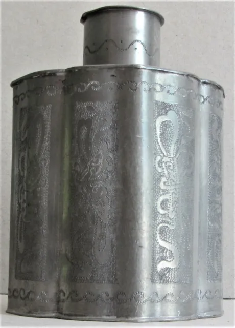 Vintage/Antique Chinese Engraved Pewter Tea Caddy~5.25"~Very Good Condition