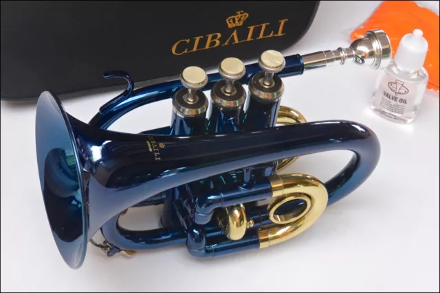 Blue CIBAILI Pocket Trumpet • Highest Quality Bb • Brand New • Great Quality • 3