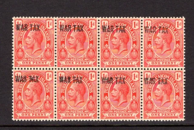 TURKS & CAICOS ISLANDS KGV 1917 sg143 1d RED MNH BLOCK OF 4 TONED GUM CAT £12