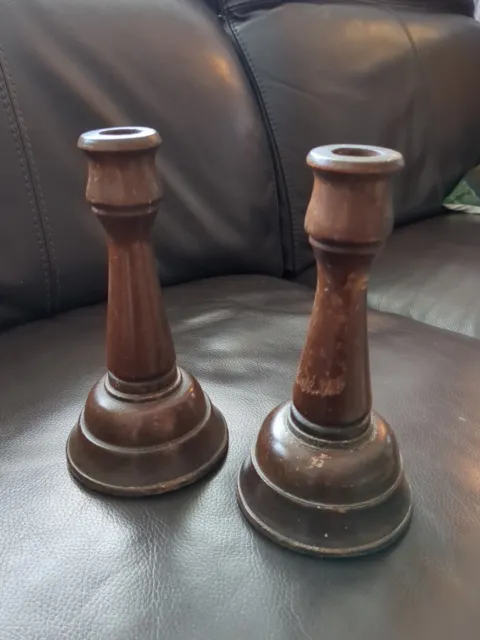 Antique Wooden Candlesticks Pair