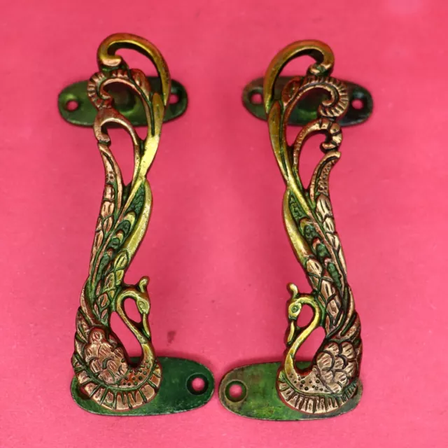 Peacock Shape Victorian Antique Style Handmade Brass Door Handle Pair Home Decor