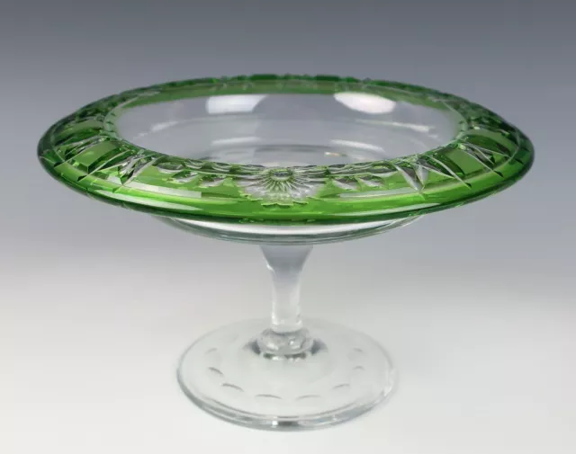 Antique / Vintage English Engraved Green Cut to Clear Glass Crystal Compote Webb Antique / Vintage English Engraved Green Cut to Clear Glass Crystal Compote Webb