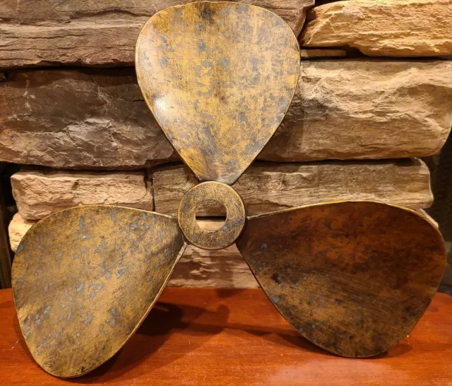 Nautical Ship Propeller Metal Home Wall Decor Distressed Brass Bronze Finish 13"