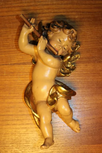 9" Anri Wood Hand Carved Carving Angel Putto Cherub Statue Figure Sculpture Gift