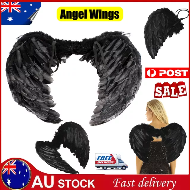 Feather Wings Black Angel Fairy Adults Kids Fancy Dress Costume Props Halloween