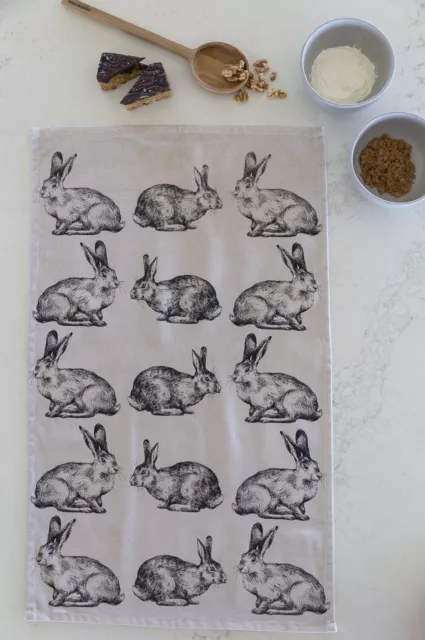 Kitchen Tea Towel 100% Cotton Linen Souvenir Tea Towels Pattern Hares Rabbit