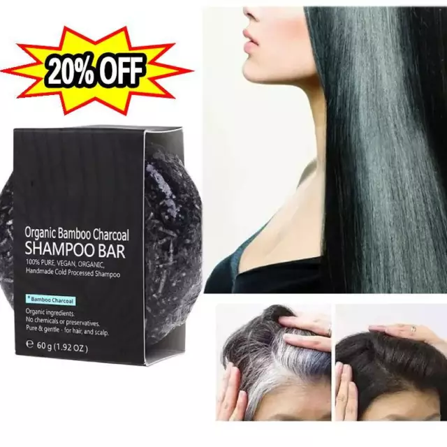 Barra inversa de cabello gris 60 g, oscurecimiento del cabello bambú carbón natural-orgánico.^
