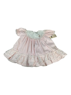 Vintage Baby Gown Alexix 9M  Short Dress Pale Pink Embroidered Ruffled Lace NWT
