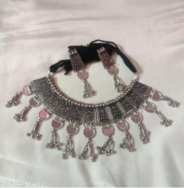 Ethnisches Bollywood-Stil-Design, oxidiertes Silber-Halsband, indisches...