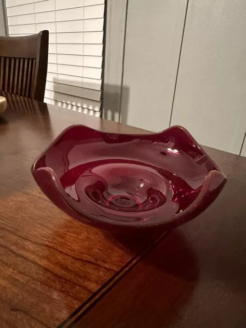 vintage viking glass ruby red candy dish