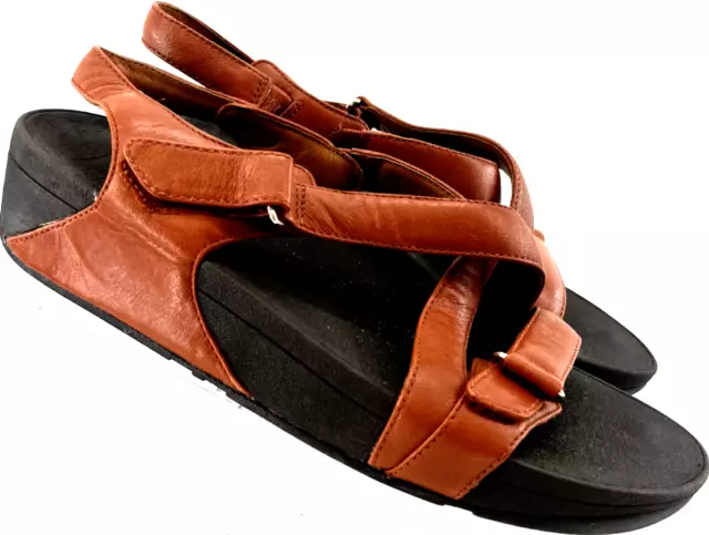 FitFlop The Skinny Sandal Brown Leather Cross Strap Slip On Shoes Womens US 10