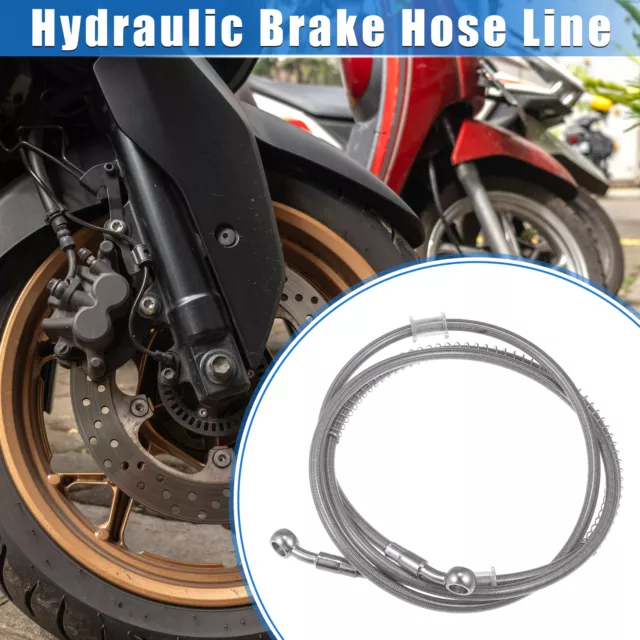 175cm 68.9" 10mm 0.39" Hydraulic Brake Hose Line for Motorcycle Silver Tone