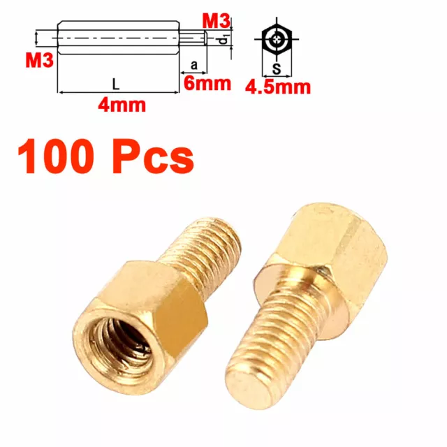 100x M3 filo 4+6mm vite filettata ottone esagono Standoff Distanziale PCB Board