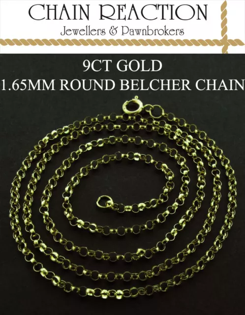 375 9Ct Gold Belcher Chain 16" 18" 20" Solid Yellow Round Link Pendant Necklace