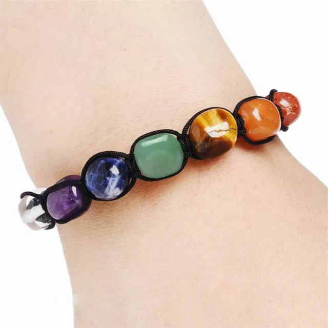 Genuine Crystal Stones 7 Chakra Adjustable Balancing Energy Healing Bracelet