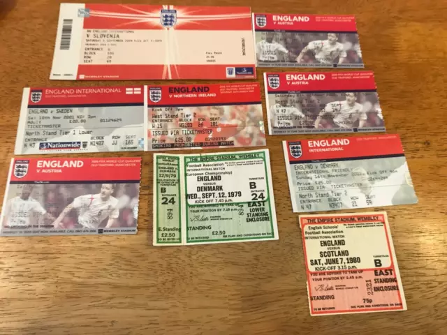 9 Assorted England International Home Match Tickets