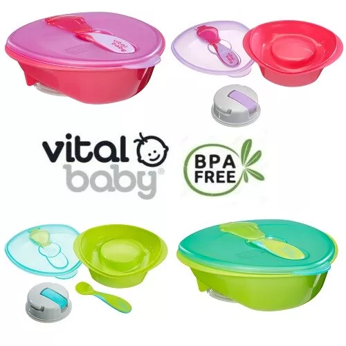 Vital Baby NUTISH Saugschale Baby Fütterungsset Deckel & Entwöhnungslöffel 6m +
