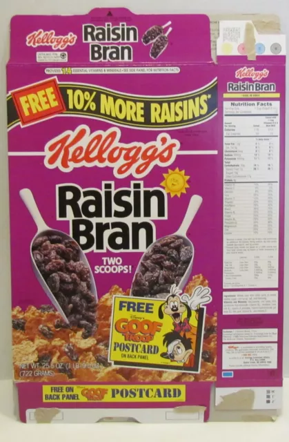 1995 KELLOGG'S RAISIN Bran Cereal Box w/ Disney Goof Troop Postcard ...