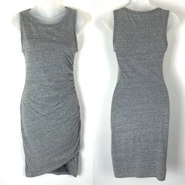 Leith Womens Ruched Body Con Tank Dress XS Extra Small Sleeveless Heathered Gray