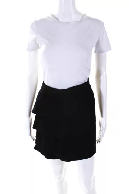 Elizabeth and James Womens A Line Tiered Skirt Black Wool Size Extra Small