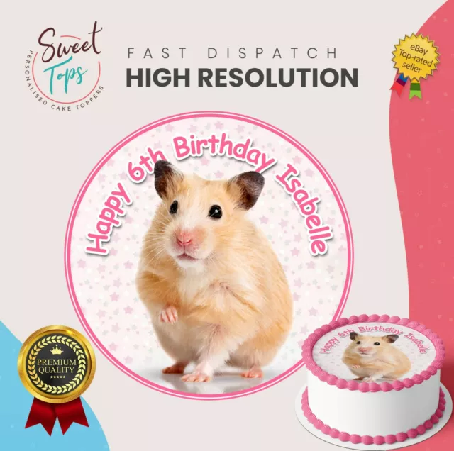 Hamster Round Edible Birthday Cake Topper Decoration Personalised