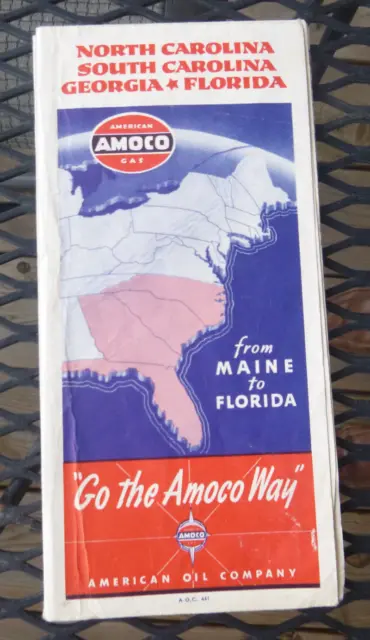 1940 North South Carolina Georgia Florida road map Amoco oil   gas