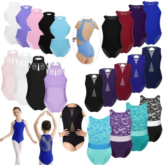 Girls Kids Gymnastics Ballet Dance Leotard Dress Lace Mesh Jumpsuit Uniform Suit