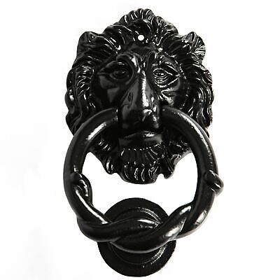 Lion Head Door Knocker Cast Iron Vintage Antique Country Style H150mm Black